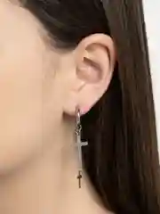 Серебряный серьги кресты двойные,серьги женские, мужские  из нержавеющей стали бижутерия, 1 шт