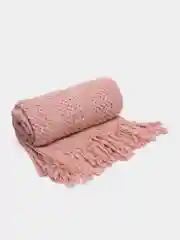 Розовый вязаный плед, покрывало, накидка на диван, кресло, кровать, шерстяной, теплый, одеяло