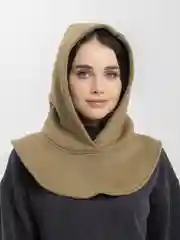 Оливковый капор с начёсом, капюшон с воротником