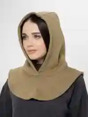 Оливковый капор с начёсом, капюшон с воротником