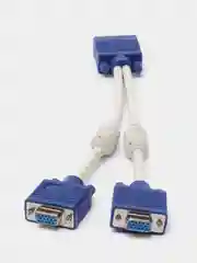 Синий разветвитель для кабеля VGA, двойной, на 2 монитора, 15pin