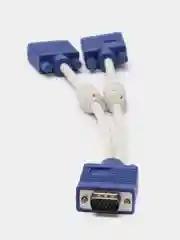 Синий разветвитель для кабеля VGA, двойной, на 2 монитора, 15pin