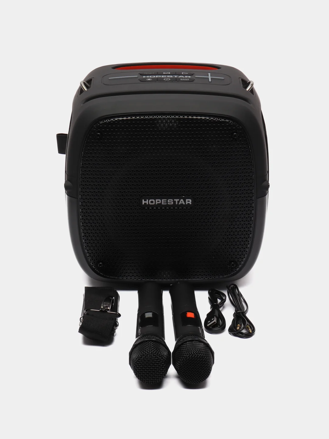 Черный портативная Bluetooth Колонка Hopestar Party One 80 Вт, с двумя беспроводными микрофонами