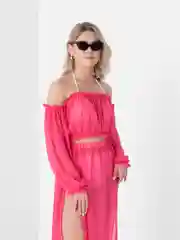 Вишнёвый пляжный костюм топ и юбка