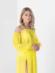 Желтый пляжный костюм топ и юбка