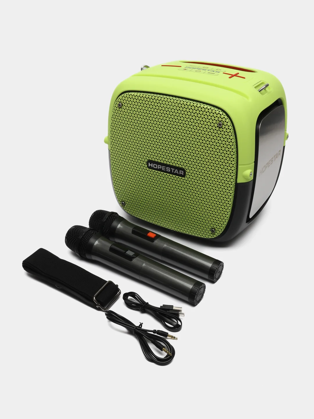 Лайм портативная Bluetooth Колонка Hopestar Party One 80 Вт, с двумя беспроводными микрофонами
