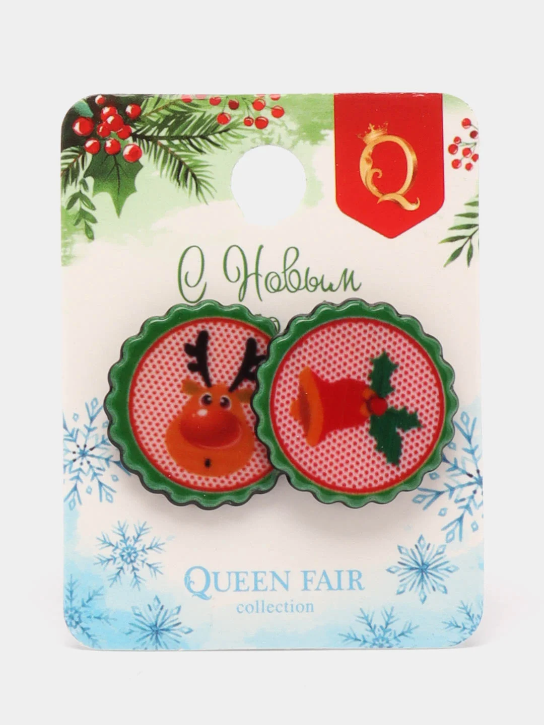 Конфетный сережки новогодние "Олень и колокольчик"