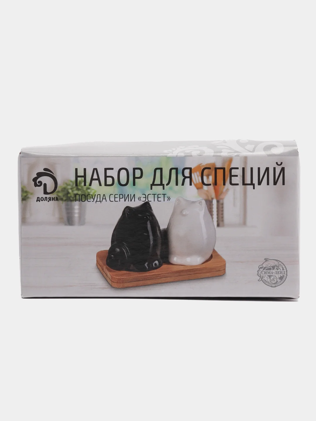 Набор для специй с подставкой, 2 предмета: солонка, перечница, котики