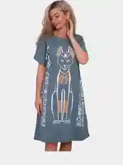 Бирюзовый туника женская, из хлопка, большие размеры