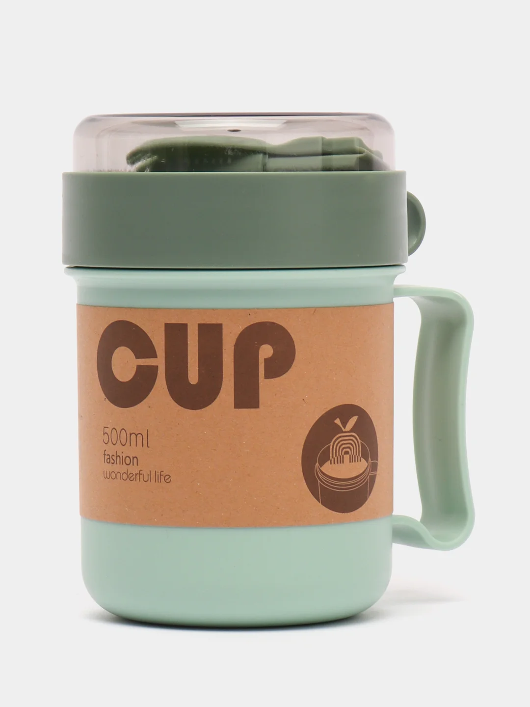 Бирюзовый ланч-бокс "Cup" супница для пищи, ланчбокс контейнер для еды с ручкой и вилкой 500 мл