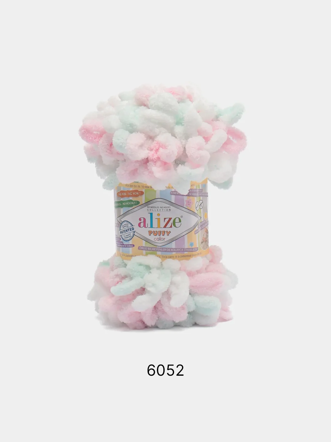 Белый пряжа Alize Puffy Color, петельки большие, 100 г, 9 м