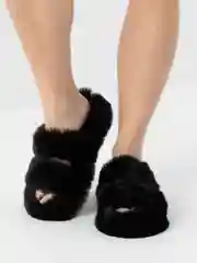Черный женские домашние тапочки, меховые