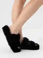 Черный женские домашние тапочки, меховые