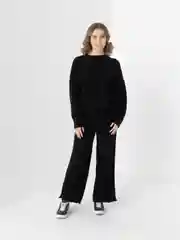 Черный брючный костюм женский, трикотажный, осень-зима