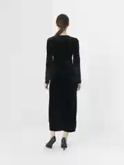Черный платье женское вечернее, велюровое, с разрезом