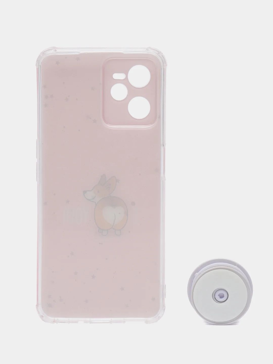 Розовый чехол для Realme C35 Реалми С35 пластиковый с рисунком и попсокетом