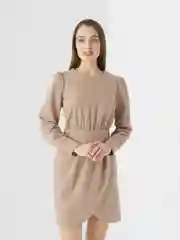 Светло-коричневый платье женское, с юбкой-тюльпан и рукавами, однотонное