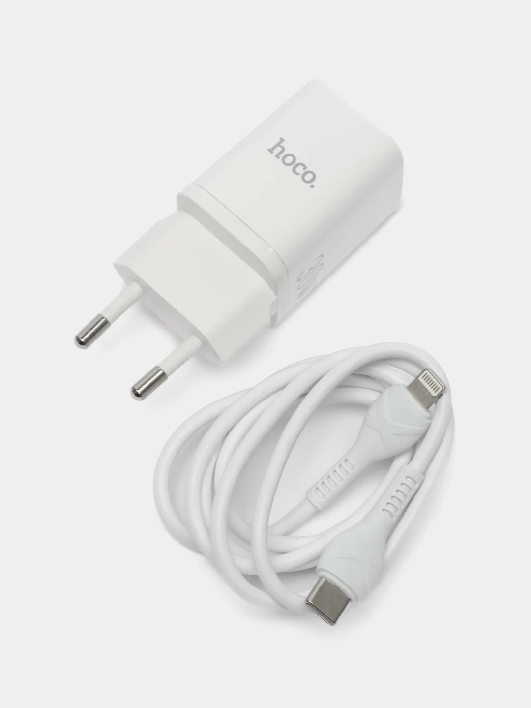 Белый сетевое зарядное устройство Hoco N13 с кабелем Type-C, Lightning / айфон / iPhone
