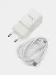 Белый сетевое зарядное устройство Hoco N13 с кабелем Type-C, Lightning / айфон / iPhone