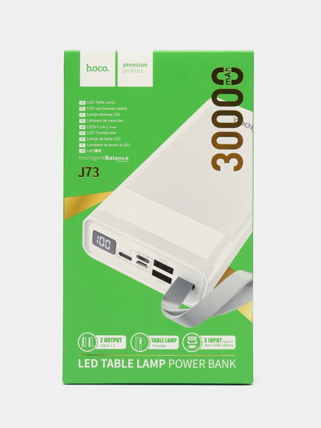 Белый внешний аккумулятор Hoco J73, 30000 mAh
