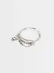 Серебряный кольцо "Good Luck", с цепочкой и смайликом, без размера