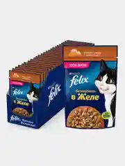 Влажный корм Felix Sensations для кошек, с курицей в желе с морковью, 26 штук по 75 г