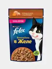 Влажный корм Felix Sensations для кошек, с курицей в желе с морковью, 26 штук по 75 г