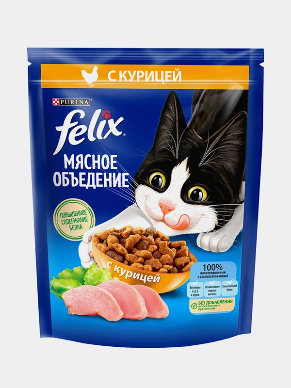 Сухой корм для кошек Felix "Мясное объедение", с курицей, 200 г