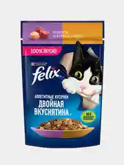 Влажный корм Felix "Двойная Вкуснятина" для кошек, с ягненком и курицей в желе, 26 х 75 г