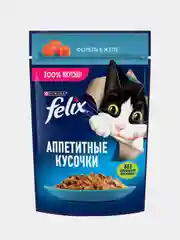 Влажный корм Felix "Аппетитные кусочки" для кошек, с форелью в желе, 26 штук по 75 г