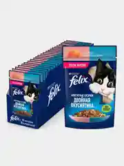 Влажный корм Felix Двойная вкуснятина для кошек, с лососем и форелью в желе, 26 шт по 75г