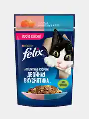 Влажный корм Felix Двойная вкуснятина для кошек, с лососем и форелью в желе, 26 шт по 75г
