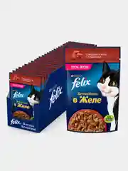 Влажный корм Felix Sensations для кошек, с говядиной в желе с томатами, 26 штук по 75 г