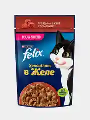 Влажный корм Felix Sensations для кошек, с говядиной в желе с томатами, 26 штук по 75 г