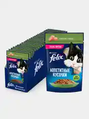 Влажный корм Felix "Аппетитные кусочки" для кошек, со вкусом кролика в желе, 26 х 75 г