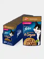 Влажный корм Felix Sensations для кошек, с индейкой в соусе со вкусом бекона, 26 х 75 г