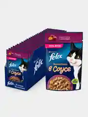 Влажный корм Felix Sensations для кошек, с уткой в соусе с морковью, 26 х 75 г