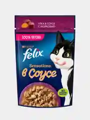 Влажный корм Felix Sensations для кошек, с уткой в соусе с морковью, 26 х 75 г