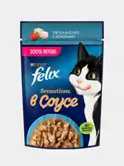 Влажный корм Felix Sensations для кошек, с треской в соусе с томатами, 26 х 75 г