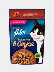 Влажный корм Felix Sensations для кошек, с говядиной в соусе с томатами, 26 штук по 75 г