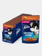 Влажный корм Felix "Аппетитные кусочки" для кошек, курица и томаты в желе, 26 штук по 75г