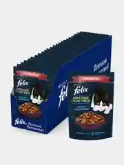 Влажный корм для кошек Felix "Мясные ломтики", говядина в соусе, 26 штук по 75 г