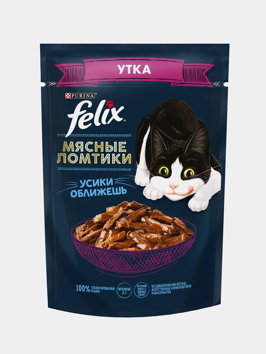 Влажный корм для кошек Felix "Мясные ломтики", кусочки в соусе с уткой, 26 штук по 75 г