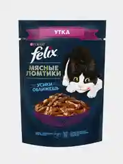 Влажный корм для кошек Felix "Мясные ломтики", кусочки в соусе с уткой, 26 штук по 75 г