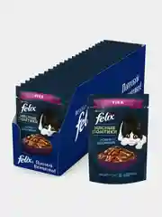 Влажный корм для кошек Felix "Мясные ломтики", кусочки в соусе с уткой, 26 штук по 75 г