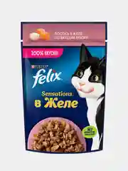 Влажный корм для кошек Felix "Sensations", с лососем в желе, со вкусом трески, 26 х 75 г