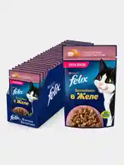 Влажный корм для кошек Felix "Sensations", с лососем в желе, со вкусом трески, 26 х 75 г