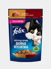 Влажный корм для кошек Felix "Двойная Вкуснятина", с индейкой и печенью в желе, 26 х 75 г