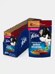 Влажный корм для кошек Felix "Двойная Вкуснятина", с индейкой и печенью в желе, 26 х 75 г