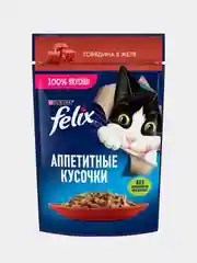 Влажный корм для кошек Felix "Аппетитные кусочки", с говядиной в желе, 26 штук по 75 г